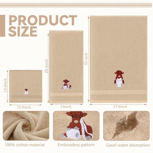 Hillsuren 3-teiliges Highland Cow Badezimmer-Handtuch-Set, Bauernhaus, Bestickt, Hochlandkuh, Handtücher, Vintage, dekorativ… – Ansicht 2