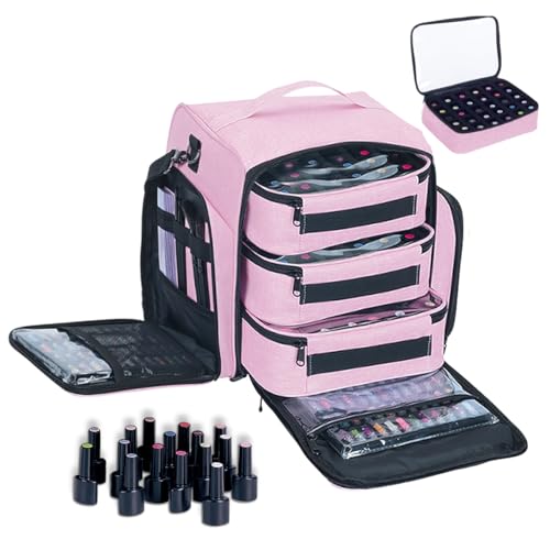 UOZL Caixa organizadora de esmalte, comporta 90 frascos de esmalte, estojo de viagem portátil com 3 sacos de armazenamento separados, pode ser usado para suprimentos de arte de unhas, manicure, etc