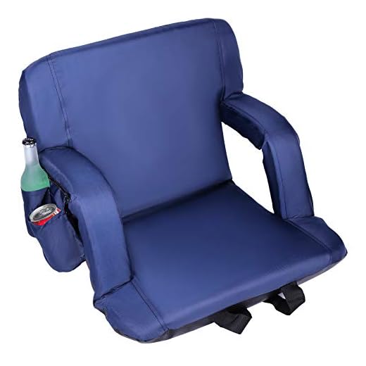 XGEAR Upgrade Reclining Stadium Seat, Portable Bleacher Chair with Extra Thick Padded Cushion, Hook w/Two-Way Zipper, Back and Armrest Support, 4 Pockets, Cup Holder, Adjustable Straps (Navy Blue)