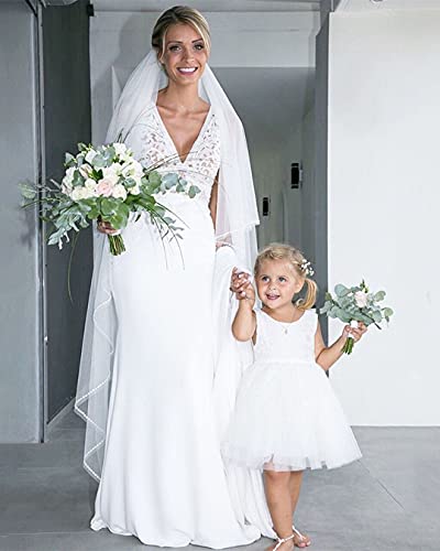 Image of 2Bunnies Girl Peony Lace Back A-Line Straight Tutu Tulle Party Flower Girl Dress