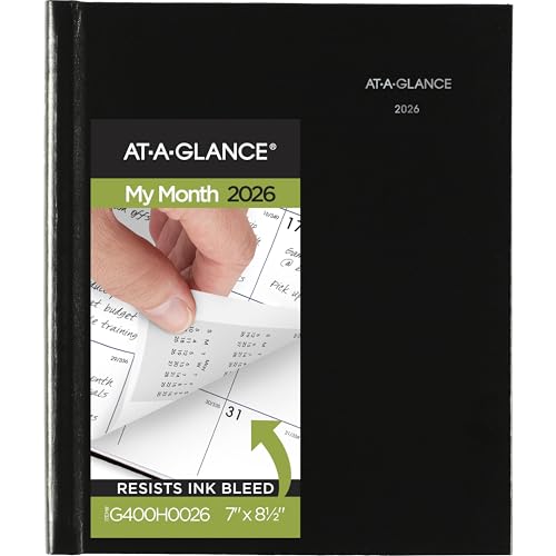 AT-A-GLANCE 2026 Planificateur Mensuel, 7" x 8.5", Couverture Rigide, DayMinder, Noir (G400H0026)