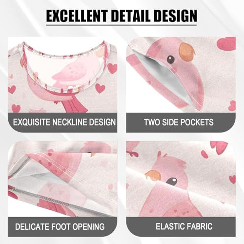 ALAZA Pink Bird Love Heart Pajamas Set Short Sleeve Cotton Sleepwear Summer Pjs 2 Piece 5-14Y4