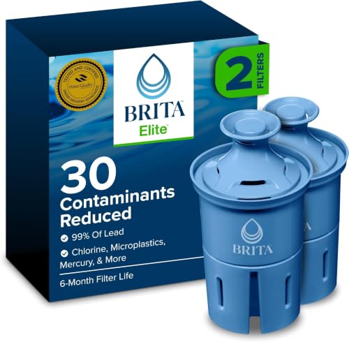 Image of Brita Filter Replacements for Water Pitchers and Dispensers, Elite, NSF Certified to Remove 99% of Lead, 2 Count, Blue (Pack of 8)