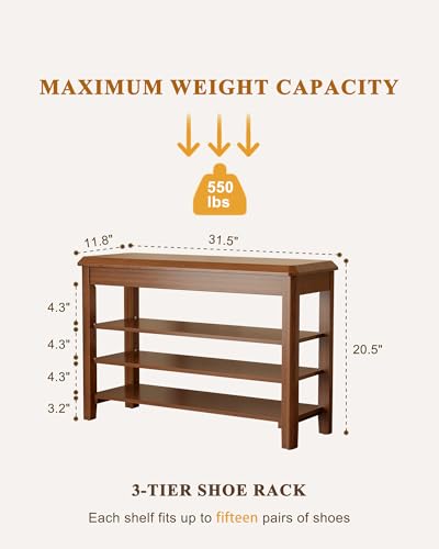 IUNVR-Shoe-Rack-Bench-Seat-Rubberwood-3-Tier-Wooden-Storage-Bench-550lbs-Compact-Mid-Century-Modern-Design-for-Entryway-Hallway-Closet-Front-Door-Entrance-Foyer