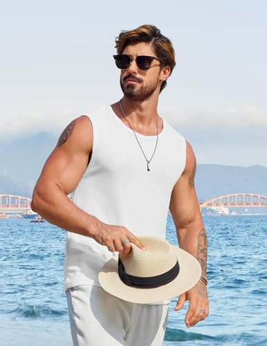 coofandy mens casual tank tops 2 pack waffle knit sleeveless shirt breathable tank shirts summer muscle tee