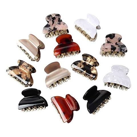 1.57 inch Floral Printed Small Acrylic Hair Claw Clips for Girls and Women,Plastic No-Slip Grip Jaw Hair Clip Hair Jaw Clamp ,Pack of 12 (Color C) Cover