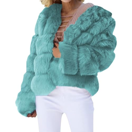 Generisch Felljacke Damen Kunstpelz Mantel - Kurzer Faux Pelz Winterjacke Damen Kunstfell Pelzjacke - Einfarbig Pelzmantel Dicker Kunstpelz Jacke Wintermantel Fellmantel...