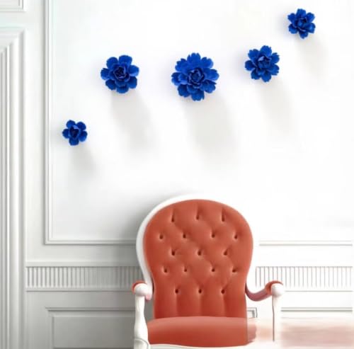 Image of AMERRY Royal blue,Peony, 2.76 inch,Ceramic Flower Wall Art Decor, Artificial Flower Wall Sculpture,Handmade Ceramic Flowers for Home,Hallway,Living Room, Kitchen,Bathroom