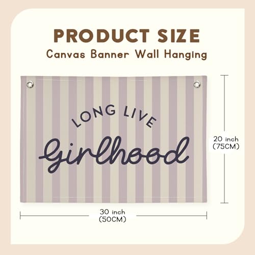 Image of Purple Girls Room Decor Long Live Girlhood Banner, Vintage Stripes Flag Banner Nursery Playroom Wall Decor for Girls Bedroom Dorm Toddler Decorations Teen Girls Kids Room 30x20,girlroom