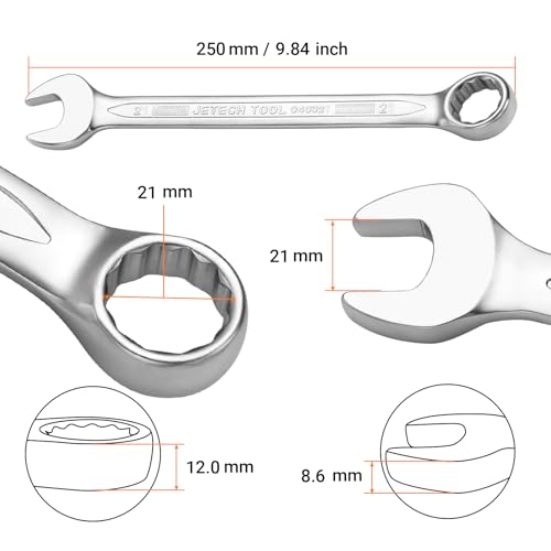 Image of Jetech 21mm Industrial Grade Combination Wrench, Chrome Vanadium Steel, 12-Point Design, 15-Degree Offset, Sand Blasted Finish, Forged, Heat-Treated, Metric