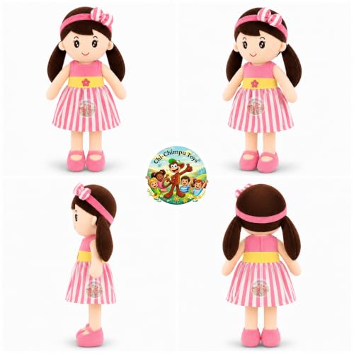 Image of Cute Doll 45 cm for Kids, Soft Plush Doll with Stylish Dress, Huggable Stuffed Toy for Girls and Boys, Birthday Gift, Room Decor, Pretend Play and Storytelling Companion, Pink Soft Toy
