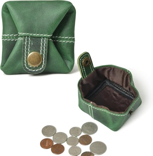 Image of Contacts Handcrafted Leather Coin Pouch - Compact Change Holder & Mini Wallet for Men & Women - Green