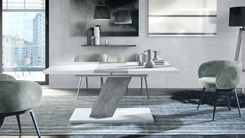 Table à manger extensible blanche et béton pour vos repas de famille Kross - 3