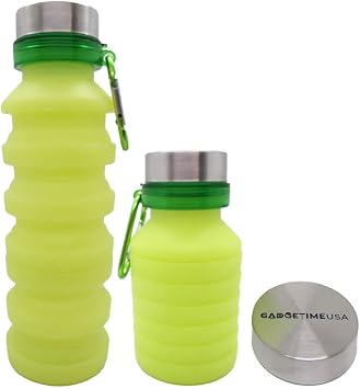 Gadgetime USA Collapsible Water Bottle Yellow - Reusable, BPA Free, Silicone, Foldable Portable & Leak Proof - Water Bottles for Travel Gym Camping Hiking - Sports Water Bottle with Carabiner