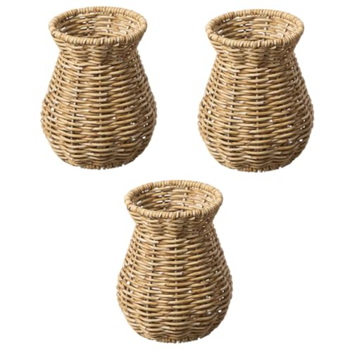 Amosfun 3piezas Jarrón De Flores De Imitación De Rattan Decorativo y para y para Arreglos De Flores Secas y Decoración De Mesa