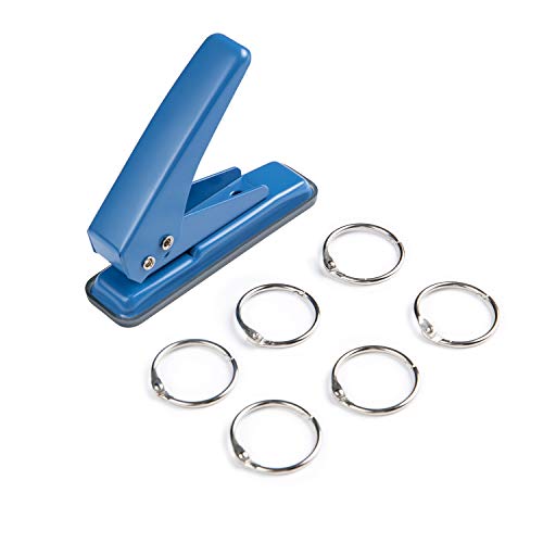 Single Hole Punch Heavy Duty Paper Hole Puncher Small One Hole Punch with 6 Extra Book Rings