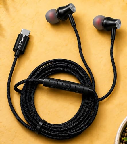 Image of Gaming Type-C Wired Earphone with Mic, 10mm Dynamic Bass Driver, Magnetic in-Ear Headphones, Low Latency Sound for Gaming, 3 Button Control, HD Calling, Voice Assistant, (Black)
