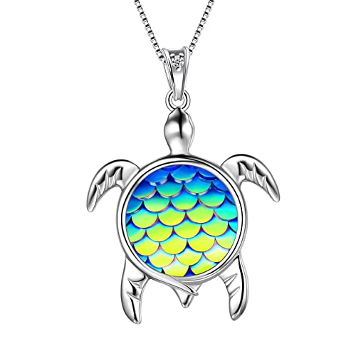 Aurora Tears Schildkröte Halskette Meeresschildkröte Anhänger 925 Sterling Silber September Geburtsstein Farbverlauf Bunte Meerjungfrau Schuppen Süße Tier Anhänger Charm Halskette DP0325S Cover