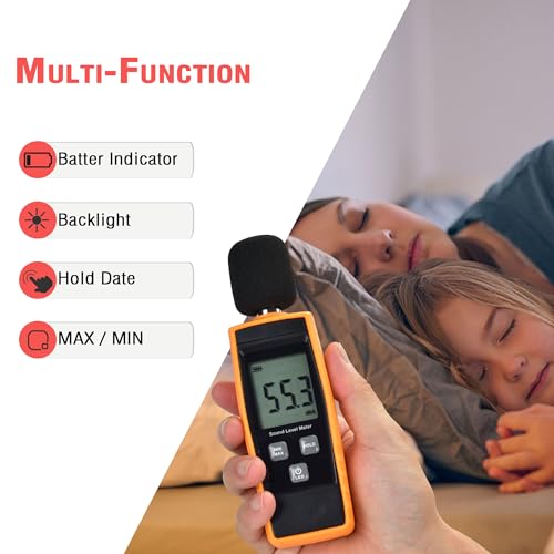 Image of (Orange) - Hand-Held Sound Level Metre,V-Resourcing 30 130 dB Decibel Noise Measurement Tester with Backlight Digital LCD Display for Indoor /Outdoor Uses [Max /Min /Hold Function]