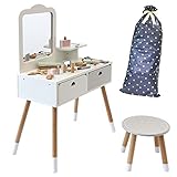 Rocotto ままごと ドレッサー 子供用 木製 おままごとドレッサー 化粧台 鏡台 椅子付き 食品衛生法適合検査済 17点セット おままごと おもちゃ おしゃれ (ドレッサー+ラッピング付き)