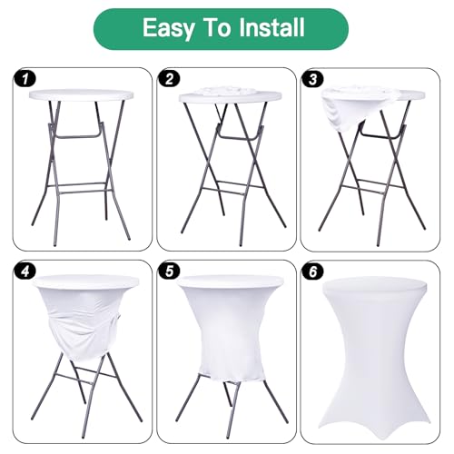 Image of Fixwal 4 Pack White Cocktail Tablecloth, 32x43 Inch Spandex Cocktail Table Covers, Round High TOP Table Cover for Party, Bar, Pub, Wedding, Banquet