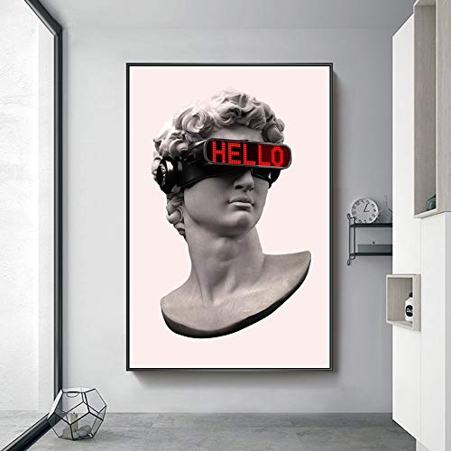 3D Leinwandmalerei David Skulptur Mit Vr Brille Wandkunst Leinwand Poster Und Drucke Zusammenfassung David Leinwand Gemälde Auf Der Wand Dekor Bilder