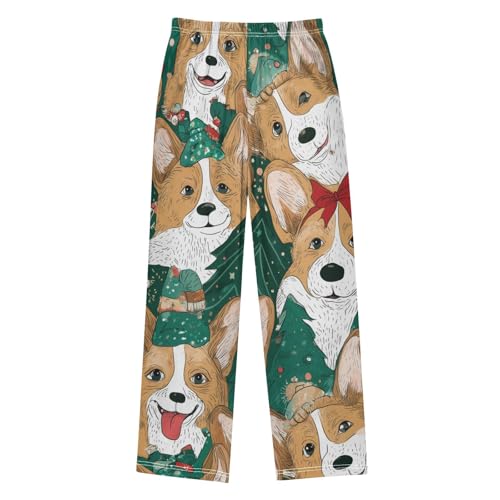 Christmas Corgi Dogs Boys Long Pants Soft Trousers Elastic Waist Kids Lounge Bottoms with Pockets S-XL2