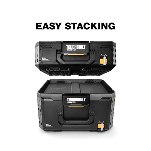 Image of ToughBuilt StackTech Large Tool Box with Auto-Locking Interface, Self-Aligning Top, One-Hand Latch, Accessory Rails, Lock Points & IP65 Protection