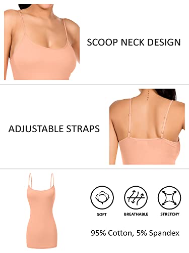 Image of Long Cotton Camisole Spaghetti Strap Tank Top for Women Basic Cami Tops Womens Undershirts Peach 3X-Large
