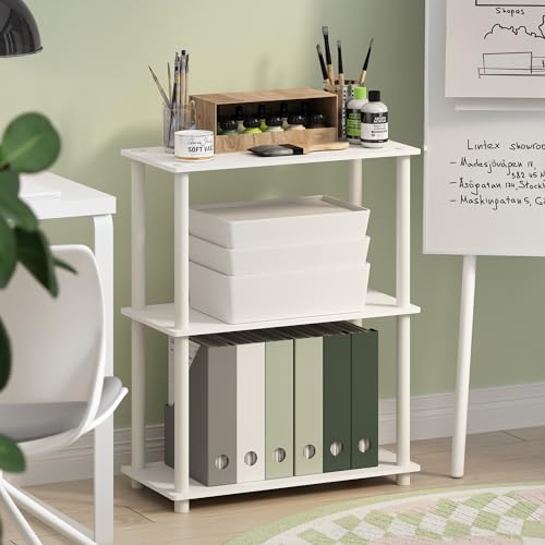 Image of Furinno Turn-N-Tube Storage Shelves, 3-Tier Book Shelf, Corner Shelf, Toolless Open Shelves, for Organization and Storage, Living Room, Garage, Home Office, White