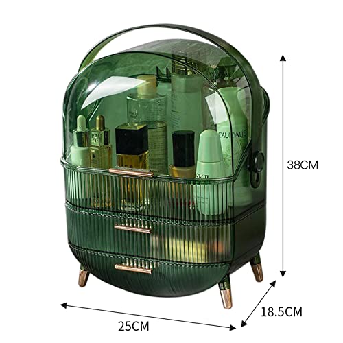 Warmiehomy Multi-Function Make Up Case Dustproof Cosmetic Storage Box, Organizer Skin Care Products Jewelry Organizer skin care organiser for Bedroom Bathroom Desktop (Transparent Green)