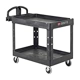 Rubbermaid Commercial Products 2-Shelf Utility/Service Cart, Medium, Black, Lipped Shelves, Ergonomic Handle, 500 Lbs Capacity, forfor Warehouse/Garage/Cleaning/Manufacturing