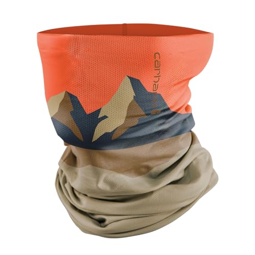 Image of Carhartt Force Lightweight Neck Gaiter, Mountain Print-Golden Poppy /Dark Khaki, One Size