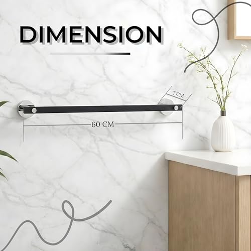 Image of GLOXY Premium Towel Rod for Bathroom - 24 Inch Wall Mount Rust Proof Stainless Steel Black Matte Finish Bathroom Rod for Clothes - Bathroom Fittings Accessory Bath Towel Holder for Home & Hotels