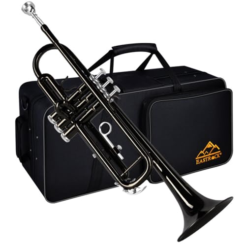 EASTROCK Trompeta Sib Estándar de Latón Instrumentos Musicales Boquilla 7C con Estuche para estudiantes principiantes (Negro)