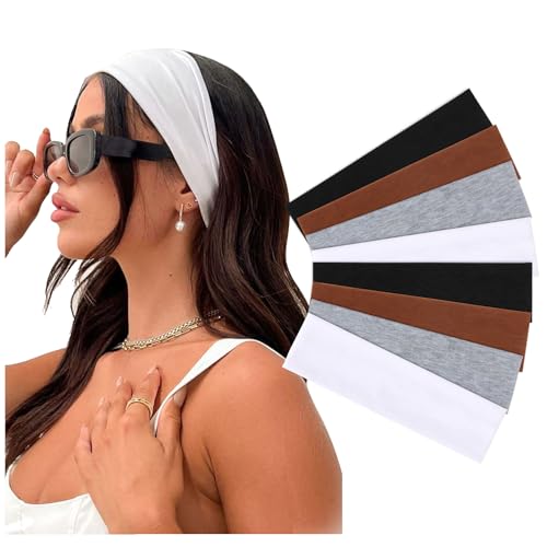 Image of DRESHOW 8 Pack Sports Headbands for Women Non-Slip Stretchy Fashion HairBand Curly Hair Headband Soft Hair Accessories for Daily Wear Workout Yoga Running