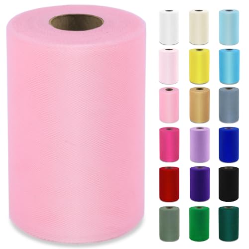 Pink Tulle Fabric Roll 6' by 100 Yards (300 ft) Soft Tulle Spool for DIY Crafting Favor Supplies, Tutus, Wedding, Party Decorations, Gift Wrapping