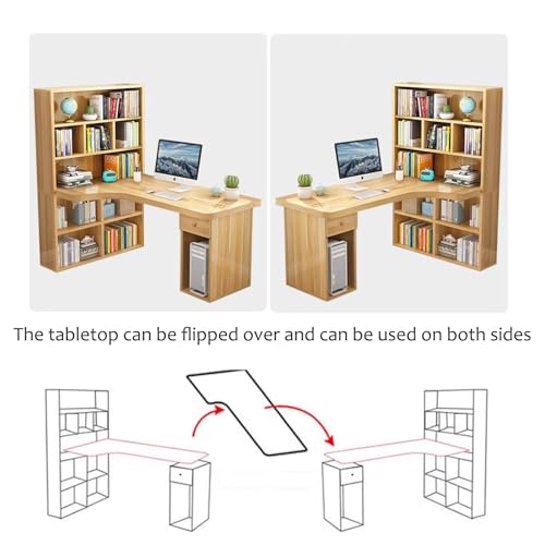 Computertisch aus Holz mit Schubladen und Regalen, platzsparender Schreib- und Gaming-Arbeitsplatz, stilvoller Bürotisch (119,4 x 61 x 160 cm) – perfekt für Zuhause und Büro, Rosa
