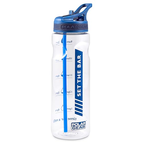Polar Gear 750ml Tracker Water Bottle With Straw - BPA-Free & Reusable With Time Markings – Perfect for Running Gym, Cycling & Work, Navy