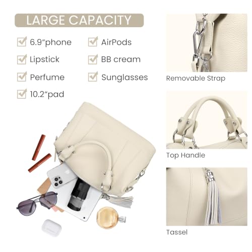 Image of HESHE Genuine Leather Purse for Women Satchel Tote Bags Shoulder HandBags | Soft Top Grain Leather,Tassel,Large Capcity,Adjustable Long Strap,Roomy,Top Handle,Crossbody,Trendy,Travel,Work,Daily Use