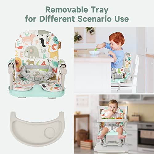 Image of YOLEO Baby High Chair Booster Seat for Dining Table, Foldable High Chairs with Adjustable Heights, Travel Booster Seat with Removable Tray
