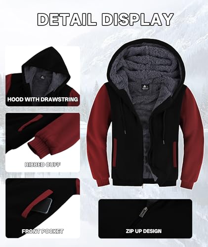 Image of V VALANCH Men's Zip Up Hoodie Fleece Winter Jacket Warm Sweatshirts | Thick Sherpa Lined, Heavyweight Coat with Pocket, Zipper Front, Athletic Outdoor Hiking Sport Running