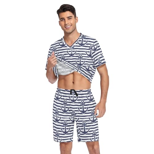 GAIREG Men's Pajama Shorts Set Nautical Anchors Navy Soft Loungewear V Neck Short Sleeve Summer Sleepwear S-XXL, Small3