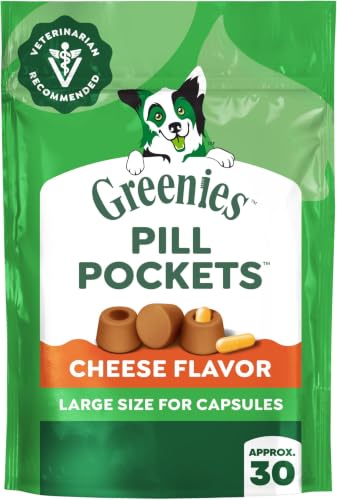 Image of Greenies Pill Pockets for Dogs Large Size, Dog Treat Pouch for Capsule Medication, Cheese Flavor, 7.9 oz. Pouch (Pack of 6)