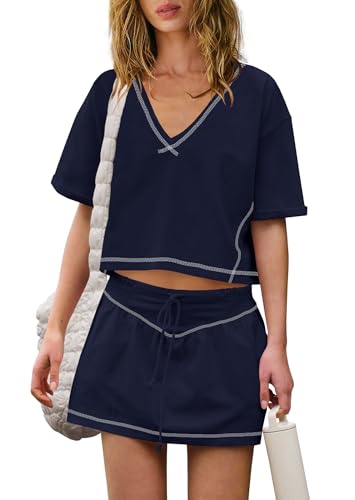Panadila Womens Workout Set 2 Piece Outfits Skirt Set Matching Sets Crop Tops and Skirt with Shorts Sets with Pockets