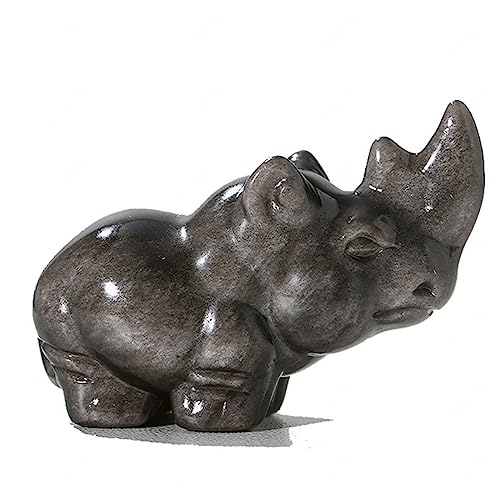 DECORN Statue de Rhinocéros en Cristal D'obsidienne de 2 Pouces Figurines en Cristal de Guérison Polies Mignonnes - Figurine de Sculpture d'animaux...