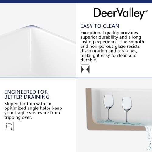 DeerValley DV-1K116 Perch White 24 Inch Farmhouse Sink with Bottom Grid and Strainer,Apron Sink Single Bowl Ceramic Sink,Small Kitchens Sinks