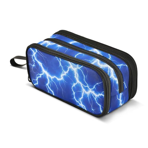 Image of Lightning Blue Large Capacity Pencil Case Box Boys Girls Big Stationery Pen Bag Organizer Pencil Pouch Zipper Compartments for School Office