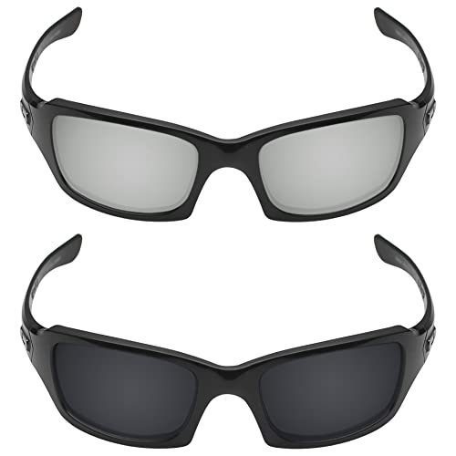 Image of Galvanic Replacement Lenses for Oakley Fives Squared | Fives Squared Asian Fit | Fives 3.0 Sunglasses - Chrome + Black Polarized - Combo Pack