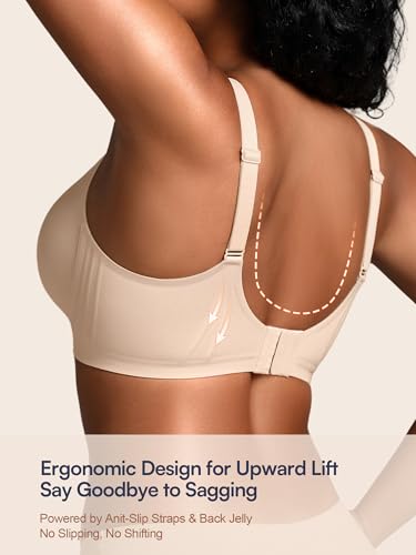 Top 7 Best Bras for Sagging Breasts 4 Cuteio Wireless Jelly Bras for Women No Underwire with Support - Seamless Wirefree Bralettes Everyday Full Coverage Comfort Tshirt Padded Bra Nude L